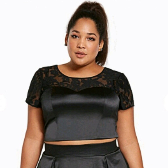 torrid Tops - Torrid Black Satin & Lace Crop Top